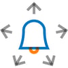 Stylized illustration of a bell peeling in many directions
